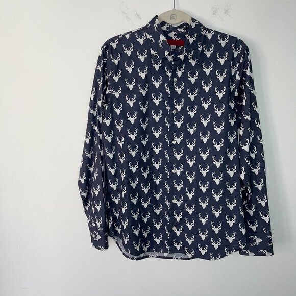 Envelop Deer Print Shirt Mens Size Small Button Front Cotton Made In Canada Gray - Picture 7 of 8